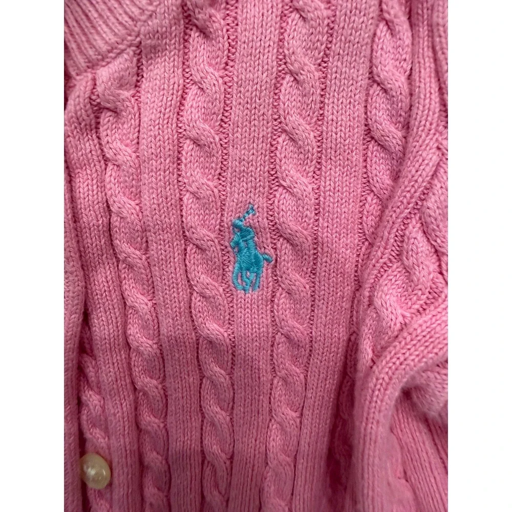 Polo Ralph Lauren Toddler Girls Pink Cable Knit Cardigan Sweater 2T Pony Logo